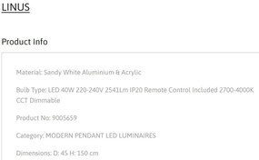 Lustra LED suspendata dimabila cu telecomanda LINUS D-45cm