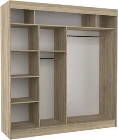 Dulap cu usi glisante si oglinda 200x215 cm, Keita, ADRK Furniture (Culoare: Craft / Negru Lacobel)