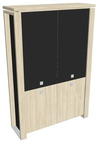 Dulap înalt Verno+ S 140 x 46 x 210 cm, uși combinate, salcâm / negru