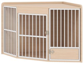 PawHut Cușcă de colț pentru câine, masă auxiliară, cu ușiță rotativă, pentru câini mici și mijlocii 113 x 80 x 64 cm, stejar | Aosom Romania