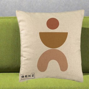 Perna Decorativa Geometric Boho Disc si Arc, 40x40 cm, Bej, Husa Detasabila, Perna Inclusa, BEKZ®