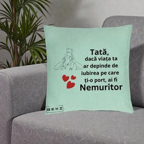 Cadou pentru Tata - Perna Personalizata Tata Nemuritor Mesaj, 40x40 cm, Verde Menta, Husa Detasabila, Perna Inclusa, BEKZ®