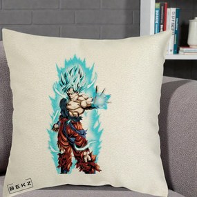 Perna Personalizata Dragon Ball Goku Ultra Instinct Blue, 40x40 cm, Ecru, Husa Detasabila, Perna Inclusa, BEKZ®