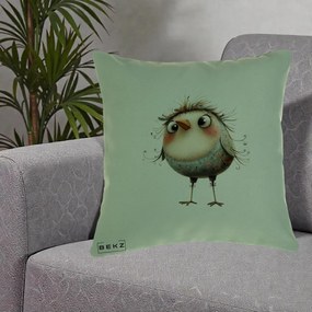 Perna Decorativa Pasare cu Penaj Zbarlit si Gene, 40x40 cm, Verde, Husa Detasabila, Perna Inclusa, BEKZ®