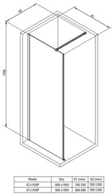 Paravan dus walk-in sticla securizata 90x195 cm auriu lucios Deante Prizma 900x1950 mm, Auriu lucios