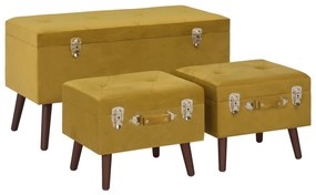 3070664 vidaXL Taburete de depozitare, 3 buc., galben muștar, catifea