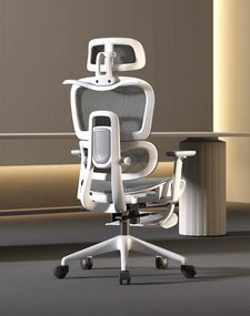 RESIGILAT- Scaun ergonomic, functie translatie sezut, cotiere reglabile 3D, tetiera 3D, suport lombar reglabil, spătar reglabil inaltime, pivotant, suport picioare, Alb/Negru