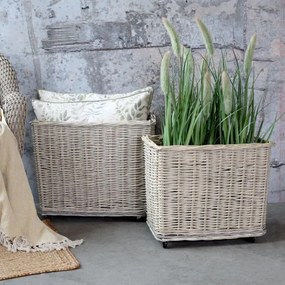 Set 2 coșuri din salcie impletita, cu roți, H50 cm, "French Basket"