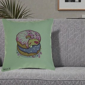 Perna Decorativa Donuts Roz si Mov, 40x40 cm, Verde, Husa Detasabila, Perna Inclusa, BEKZ®