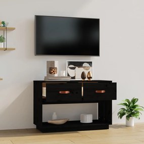 Comoda TV, negru, 90x40x60 cm, lemn masiv de pin 1, Negru