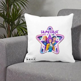 Perna Personalizata K-pop HUNTRX Trio Stea cu Pisica, 40x40 cm, Alba Mata, Husa Detasabila, Perna Inclusa, BEKZ®