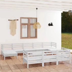 3083390 vidaXL Set mobilier de grădină, 11 piese, alb, lemn masiv de pin
