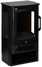 HOMCOM Soba electrică, flăcări realiste, 2 moduri de încălzire, protecție împotriva supraîncălzirii, oțel, negru, 44,5 x 32 x 74 cm | Aosom Romania