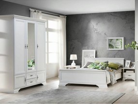 Mobilier dormitor alb IDENTO 2, cu pat 160x200, dulap cu 5 usi si 2 se