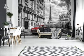 Fototapet - Mașina roșie la Paris (152,5x104 cm)