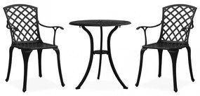 Set mobilier bistro, 3 piese, negru, aluminiu turnat