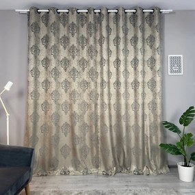 Set două Draperii (Blackout), din Stofă premium + Jacquard (Model reliefat), Gata lucrate (Inele galerie), Culoare Crem + Maro (Efect semi-lucios), Dimensiuni draperie 160x260 cm (x2), Brand Originalio