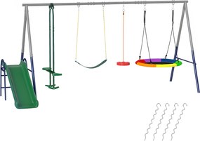 AIYAPLAY Cadru de leagăn 5 in 1 cu tobogan reglabil pe înălțime Cadru cu leagăn tip cuib 382x196 x203 cm Multicolor | Aosom Romania