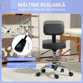 HOMCOM Scaun Rotativ la 360° și Reglabil pe Înălțime cu Suport pentru Picioare, 52x52x78-92 cm, Negru | Aosom Romania