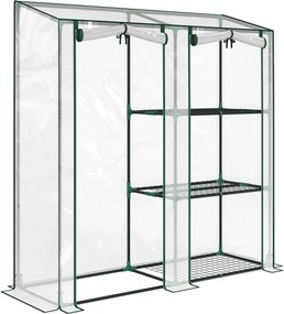 Outsunny Mini Seră cu 3 Rafturi, 2 Uși Rulabile, Seră pentru Grădină cu Cadru din Oțel și Acoperire din Plastic pentru Plante, Legume, Flori, Fructe, Anti UV, 143x45x151 cm, Transparentă | Aosom Romania