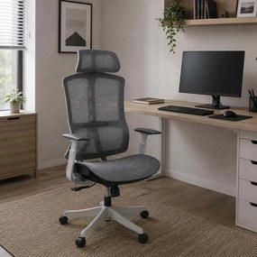 Scaun ergonomic SYYT 9511 gri, tetieră 2D și multiblock