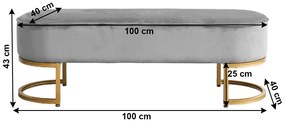 Banca de design, tesatura de catifea gri crom auriu, MIRILA NEW