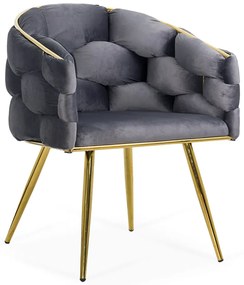 Scaun living gri din catifea cu picioare aurii metalice BUC 251