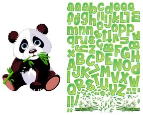 Set autocolante pentru perete cu panda și litere Ambiance Bamboo