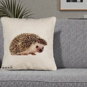 Perna Decorativa Arici Fotorealist, 40x40 cm, Bej Canapea, Husa Detasabila, Perna Inclusa, BEKZ®