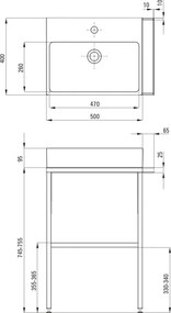 Lavoar baie pe blat si consola sustinere, 565 x 400 x 750 mm, Deante Temisto