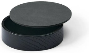 Cutie de depozitare neagră-gri antracit din lemn și din piele ecologică cu capac, decorativă ø 11x3,5 cm Circle Nupo – LIND DNA