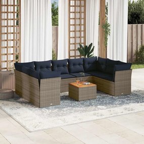 vidaXL Set canapele de grădină cu perne, 10 piese, gri, poliratan