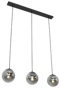 Lampă suspendată Art Deco neagră și sticlă fumurie cu 3 lumini - Pallon