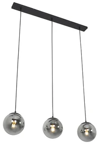 Lampă suspendată Art Deco neagră și sticlă fumurie cu 3 lumini - Pallon