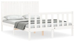 3192947 vidaXL Cadru de pat cu tăblie, alb, 140x200 cm, lemn masiv