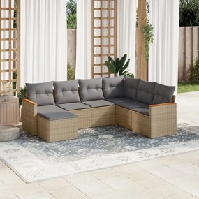 vidaXL Set canapele de grădină, 7 piese, cu perne, bej, poliratan