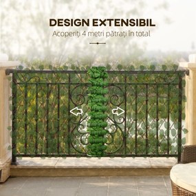 Outsunny Gard Decorativ Artificial, Protecție UV, Ideal pentru Intimitate în Spații Interioare/Exterioare, 200x100x8 cm, Verde | Aosom Romania