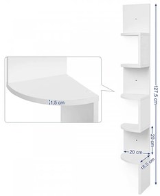 Raft pentru colt alb din PAL melaminat, 20x20x127,5 cm, Vasagle