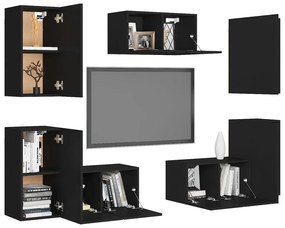 Set dulapuri TV, 7 piese, negru, PAL Negru, 60 x 30 x 30 cm, 1