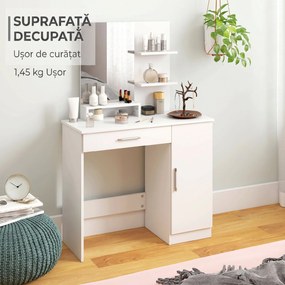 HOMCOM Masuță cu Oglindă de Machiaj din PAL Alb 90x38x138 cm | Aosom Romania