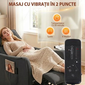 HOMCOM Fotoliu cu Masaj Reclinabil Manual, Țesătură Tip In, cu Telecomandă, Gri Închis | Aosom Romania