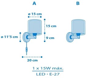 Dalber 41579T - Lampă de perete pentru copii BABY TEDDY, 1xE27/15W/230V, albastră