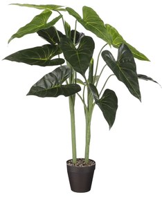 Planta artificiala Alocasia, Azay Design, cu frunze ascutite din poliester verde, calitate premium, pentru interior, in ghiveci negru, inaltime 100 cm