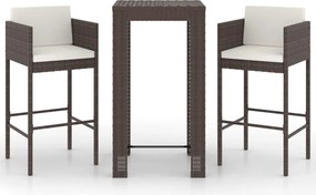 vidaXL Set mobilier bar de grădină, cu perne, 3 piese, maro, poliratan