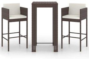 3094777 vidaXL Set mobilier bar de grădină, cu perne, 3 piese, maro, poliratan