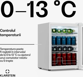 Klarstein Beersafe frigider pentru băuturi cu ușă din sticlă oglindă | 64 x 48 cm | 85 W | 60 litri | Alb