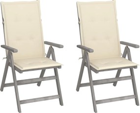 vidaXL Scaune grădină rabatabile cu perne, 2 buc., lemn masiv acacia