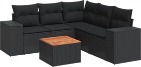vidaXL Set mobilier de grădină cu perne, 6 piese, negru, poliratan