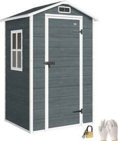 Outsunny Adăpost de grădină din plastic 1,28 x 1,04 m cu podea, uşă încuiabilă, fereastră şi ventilaţie, gri patinat | Aosom Romania