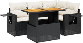 vidaXL Set mobilier de grădină cu perne, 5 piese, negru, poliratan